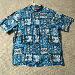 Junction West Shirt Mens XL Blue Hawaiian Geometric Aloha Short Sleeve Camp